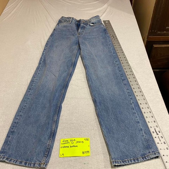 Zara blue women 0 straight leg denim jeans distressed bottom. SKU430#denim - Picture 2 of 8